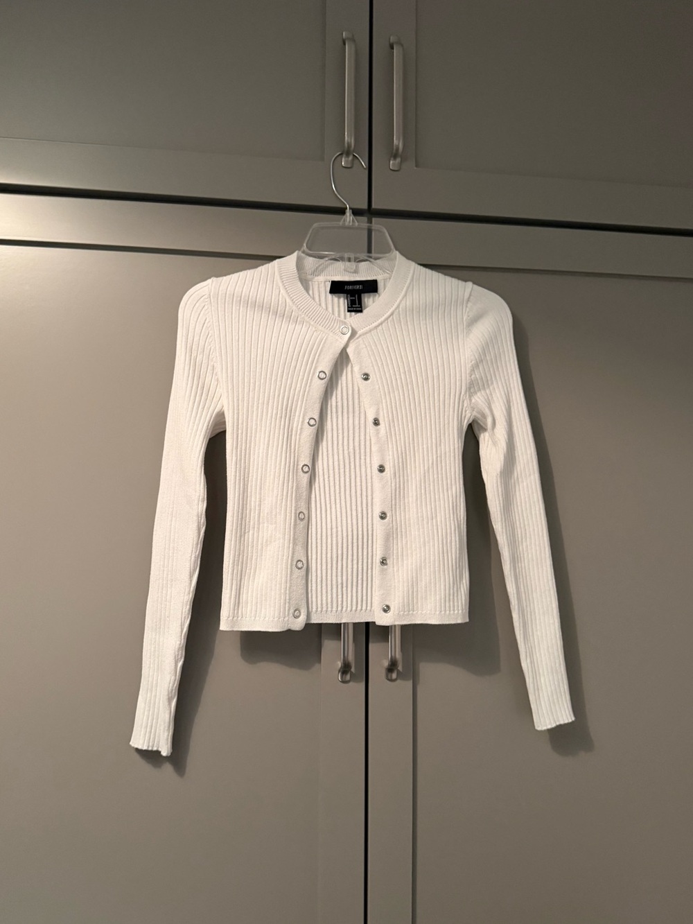Forever 21 White Ribbed Knit Button-Up Cardigan - Size Small